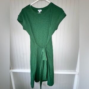 J. Crew Green Midi Dress with Tie-Front